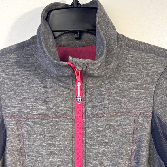 LULULEMON Tadasana Women's Mesh Back Zip Jacket Pink Grey Size 10 Thumb Holes - Picture 3 of 5